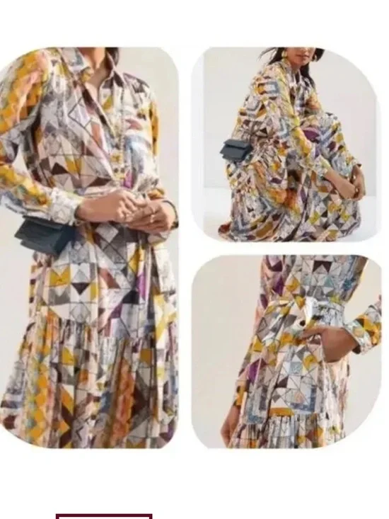 Anthropologie size medium Flounces Abstract Long Sleeve  Dress in Multicolor - Picture 14 of 14